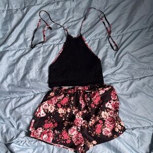 SHEIN Black and Pink Floral Shorts/top set